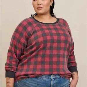 Torrid Red Buffalo Check Long Sleeve Fleece Sweatshirt Plus Size 3X